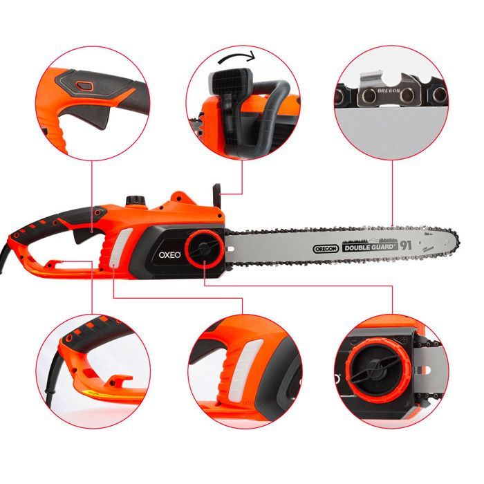 Motosierra eléctrica de 230 V - 2200 W - Barra guía de 50 cm - Sistema de cadena anti-retroceso