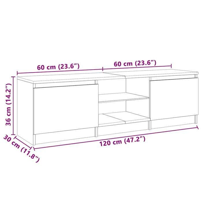 Mueble para TV vidaXL con iluminación LED, blanco, 120x30x36 cm, paneles de madera y cristal templado, soporta televisores de hasta 50