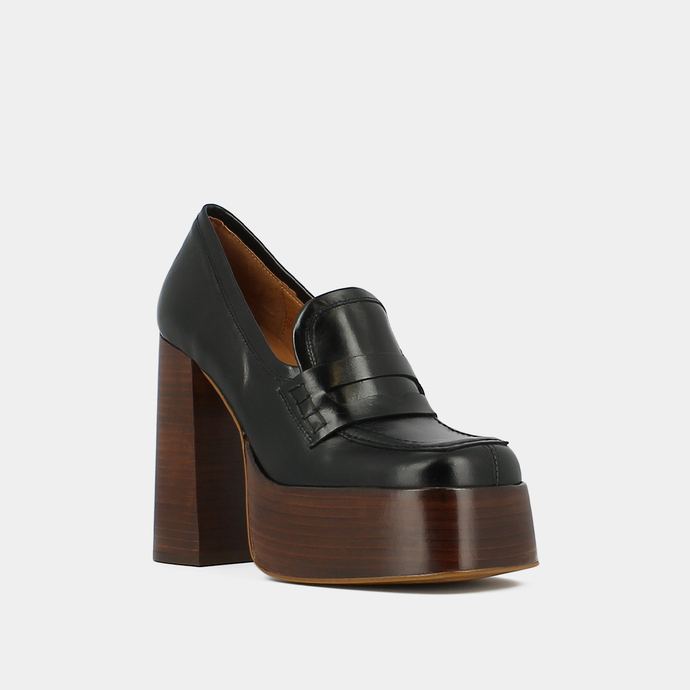 Mocassins à plateformes et bouts carrés  en cuir noir