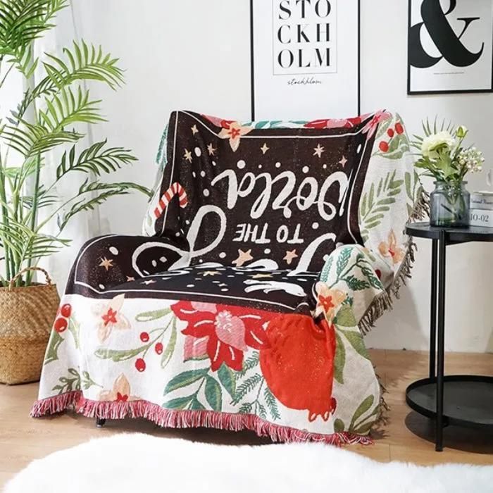 Jouluaiheinen jacquard-tupsupäiväpeitto, lämmin seinävaate, koristeellinen päiväpeitto, sohvapeitto, monivärinen päiväpeitto