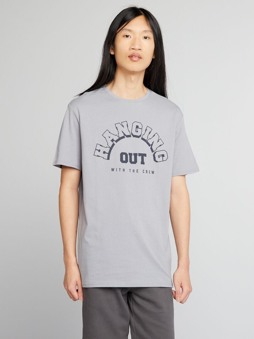 Camiseta de malha com gola redonda - AZUL