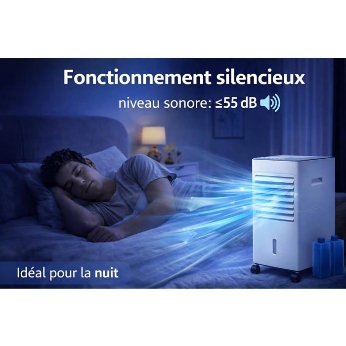 Aire acondicionado/enfriador sin extracción de 5 litros: Ventilador, humidificador, purificador, 3 velocidades, bolsas de hielo, silencioso.