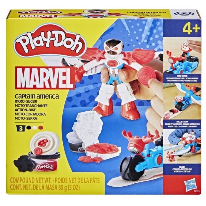 Play-Doh Captain America, set moto Sharp con personaggio flessibile, 3 accessori e pasta modellabile, età 4+, Marvel