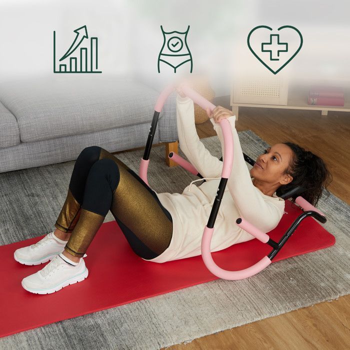 Entrenador abdominal Relaxdays, para entrenamientos efectivos en casa, Alto x Ancho x Profundidad: 68,5 x 69 x 65 cm, rosa y negro