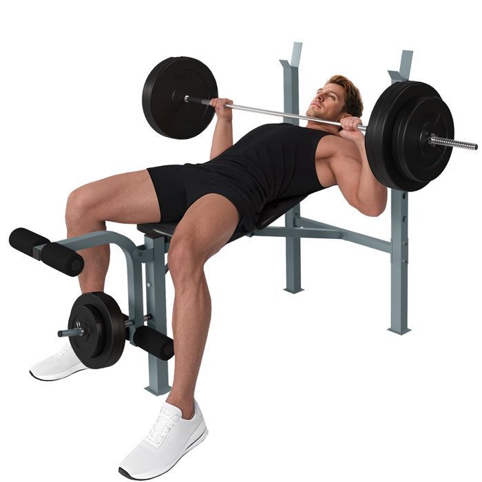 Banco de pesas - HOMCOM - para entrenamiento completo de levantamiento de pesas, respaldo ajustable - acero - negro
