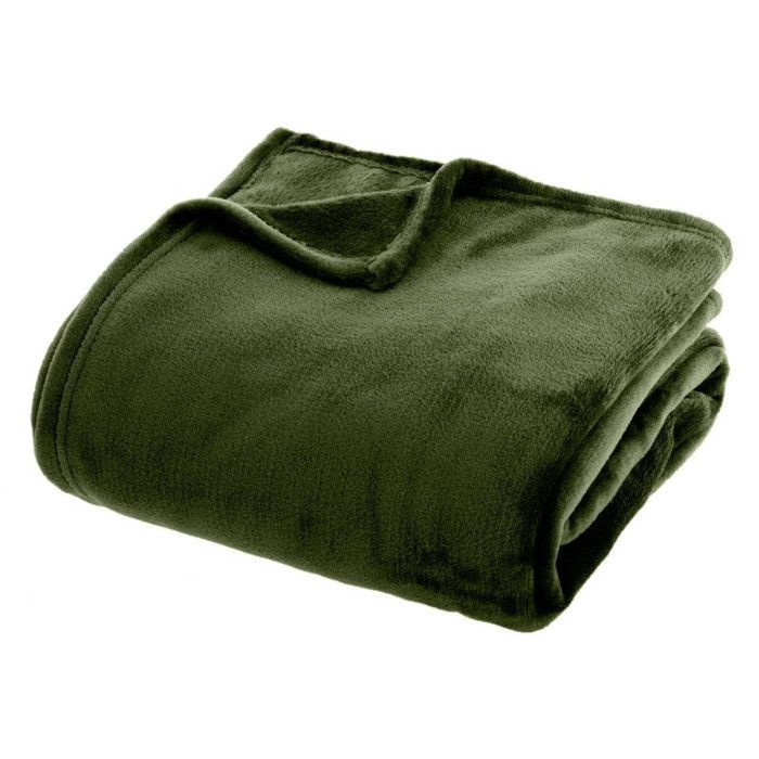 Couverture flanelle 180 x 230 cm Atmosphera - Kaki