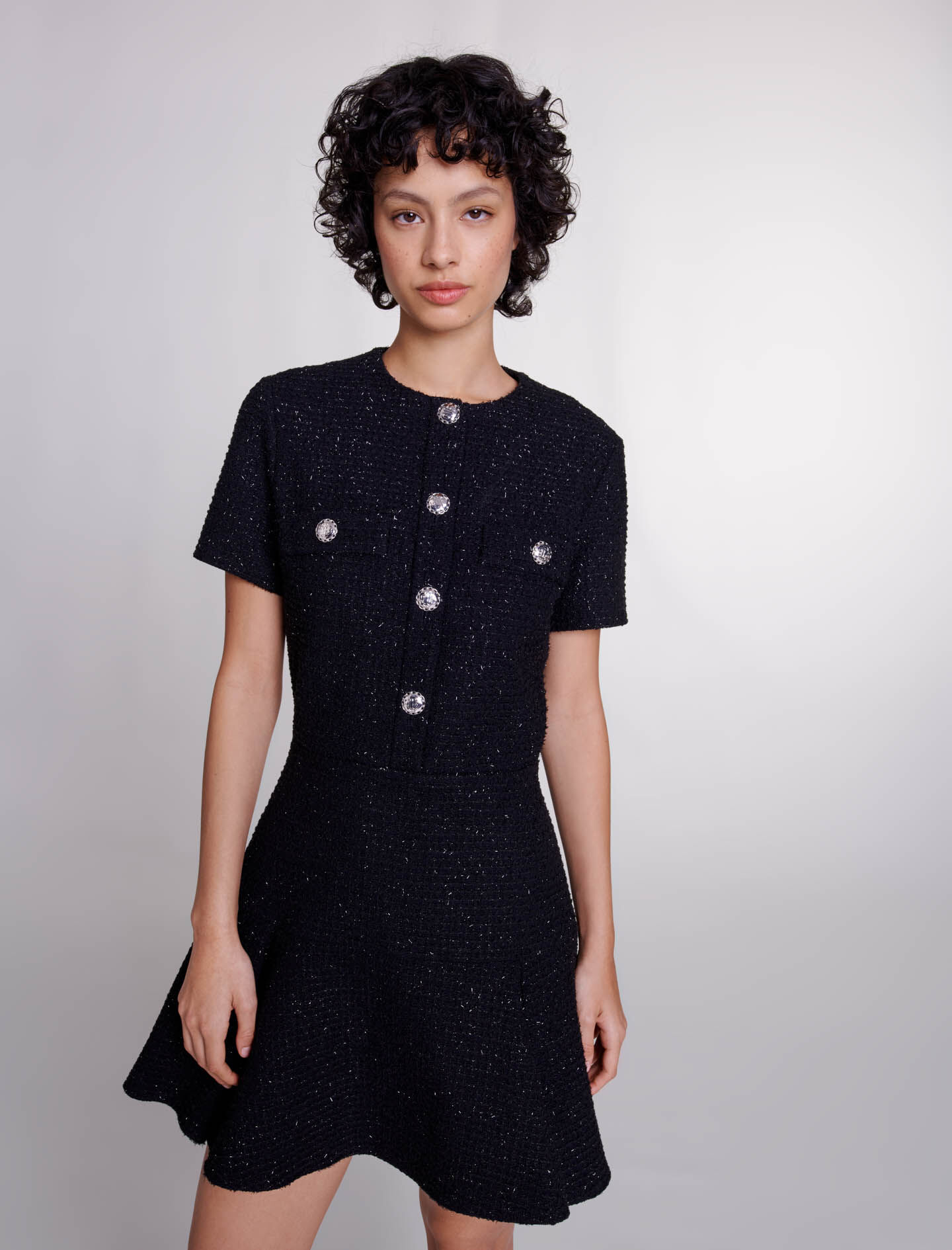 Rochie scurtă din tweed - Negru