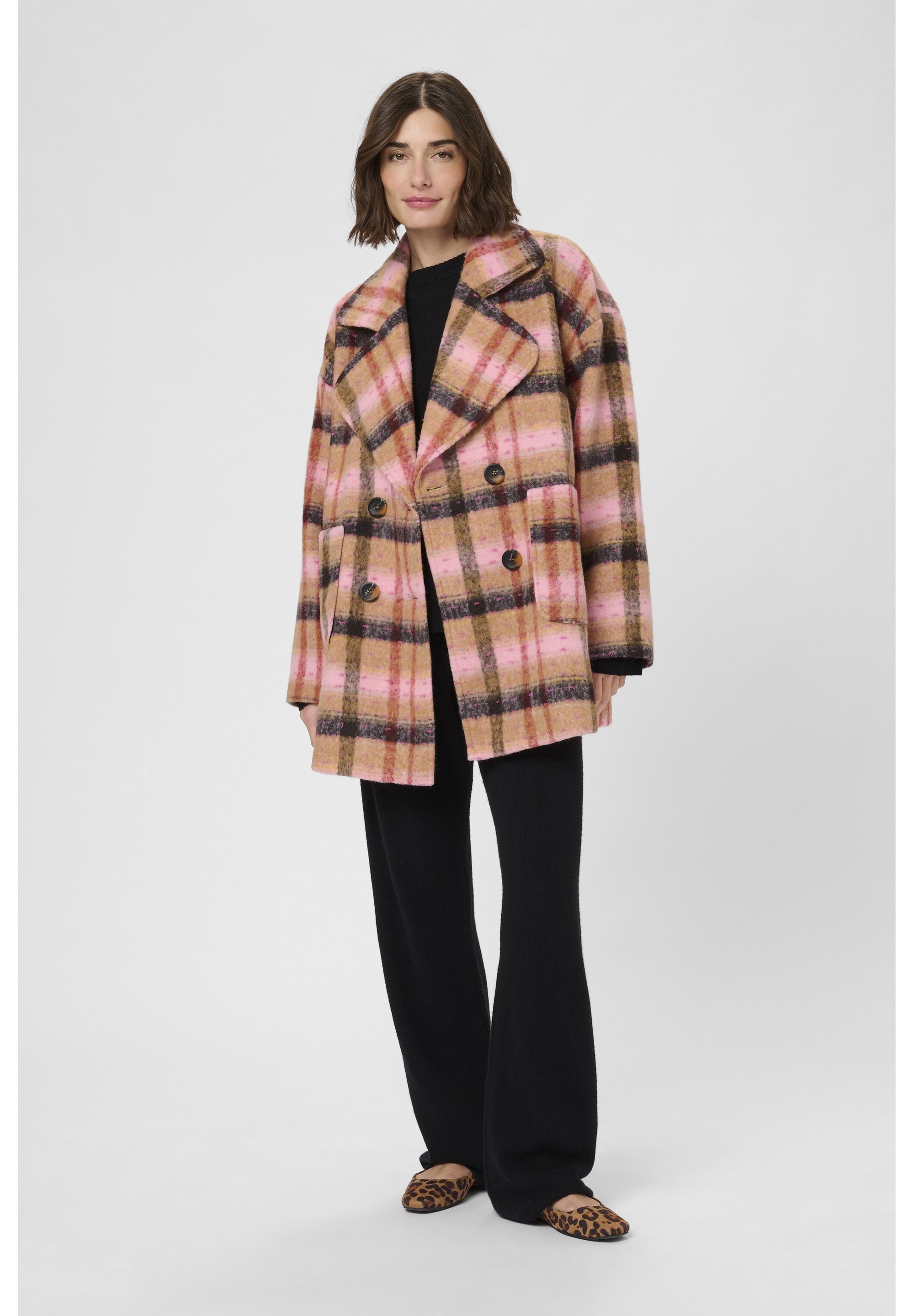 Culture NYLON COAT - Krótki płaszcz - brązowo-czerwona kratka