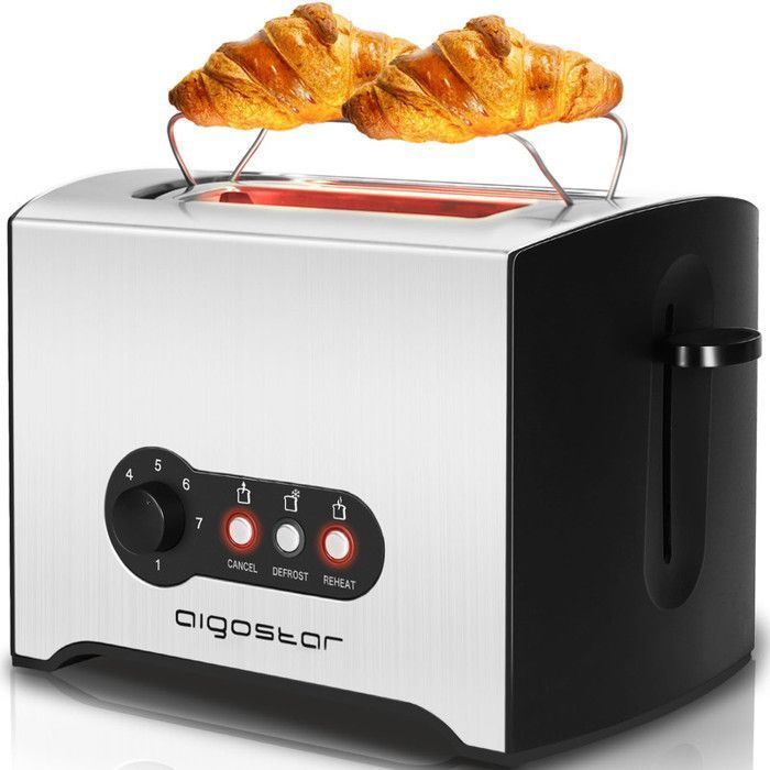 Aigostar Mini Sunshine- Grille-pain 2 fentes extra-larges et 7 niveaux de brunissage. Fonctions toaster, décongeler,900W, 0% BPA.