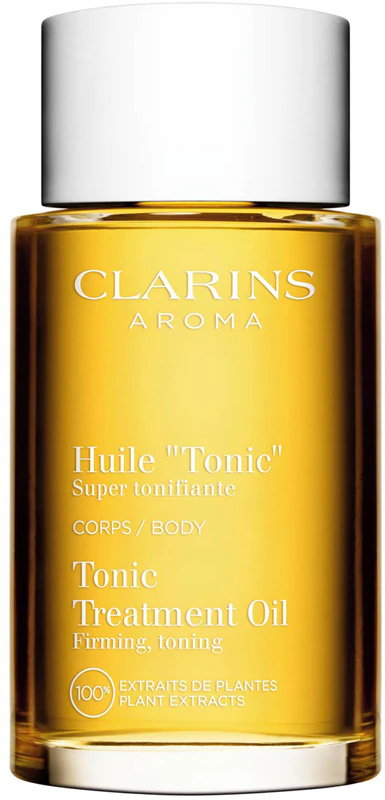Óleo corporal tônico Clarins com efeito fortalecedor.