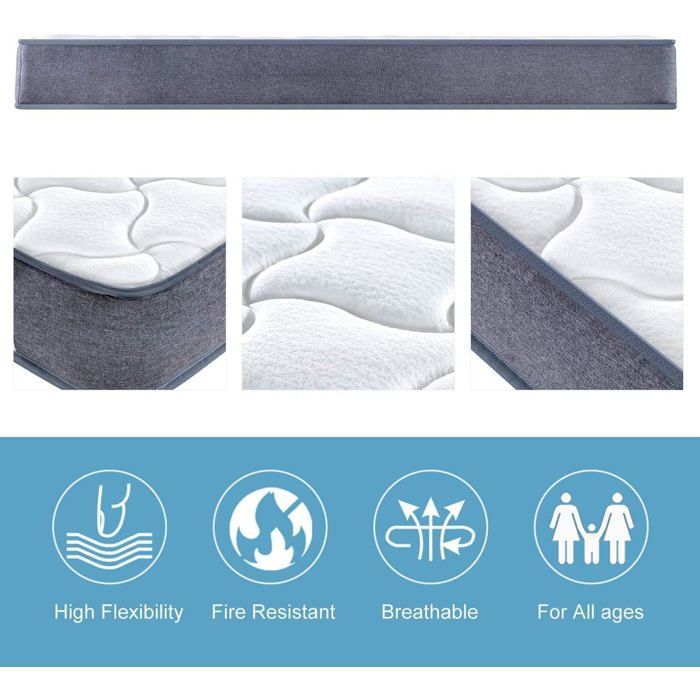 Matratze 140 x 200 cm, DEWINNER 20 cm dicke Federkernmatratze, 7 ergonomische Zonen, optimale Unterstützung, Komfort