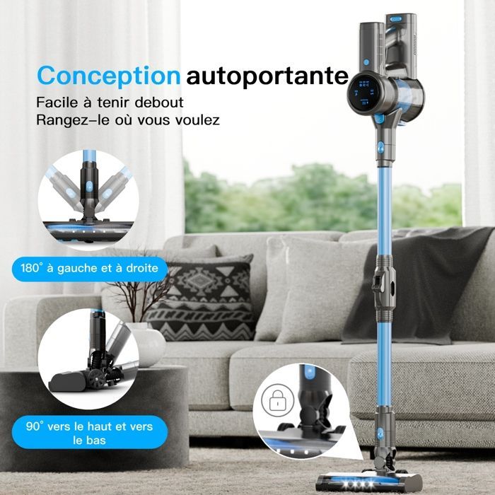 CYANSHARP V8 Cordless Stick Vacuum Cleaner, Bagless Vacuum 130AW, 3 Speeds, Display, 100kRPM BLDC Motor EU, 7 Batteries, CE RoHS
