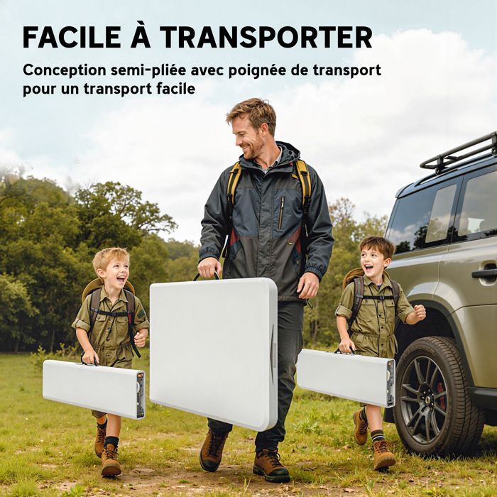 Ensemble table pliante et bancs de pique-nique 180 cm - Outsunny - poignées de transport - charge 240 Kg - blanc