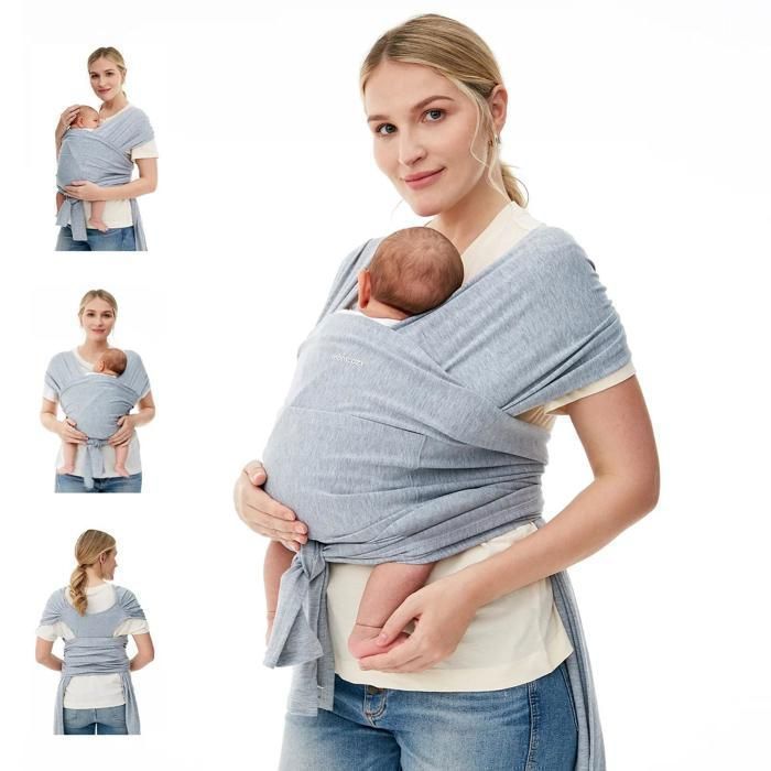 Canguru para Bebê DOCCMIK Momcozy Ajustável, Sem Nó, Ergonômico, Cinza, com Termômetro para Bebê
