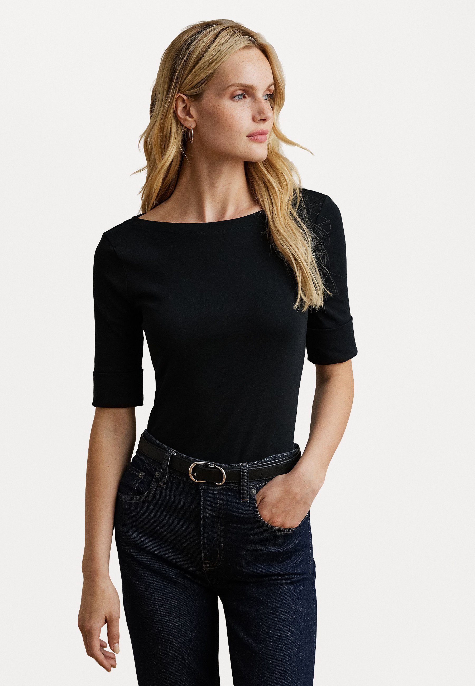 T-shirt Lauren Ralph Lauren en coton stretch à col bateau - T-shirt basique - noir