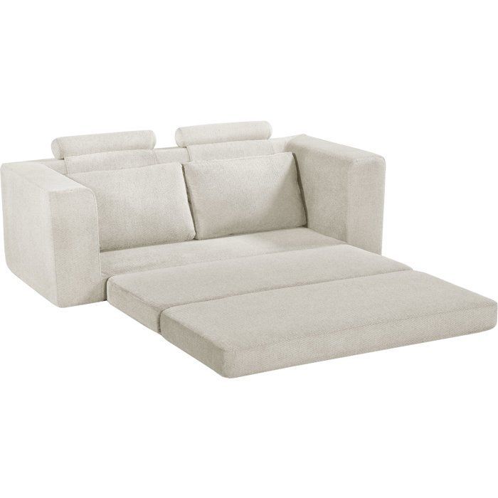 Sofá cama convertible de 3 plazas - BERTILLE - Tejido color crema beige - 200 x 98 x 90 cm