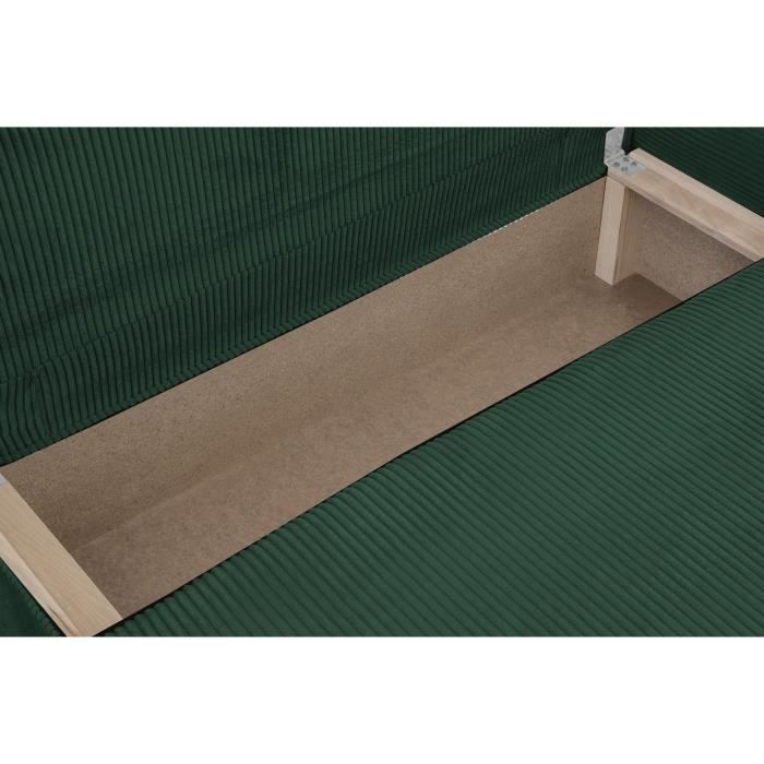 Canapé d'angle droit convertible - 3 places - MIKA - Tissu velours côtelé vert foncé - Coffre de rangement - 192 x 84 x 93 cm