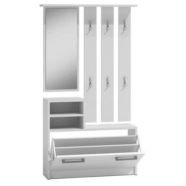 VITTORIA - Meuble d'entrée contemporain 6 crochets/miroir/2 niches/rangement chaussures 180x85x24 - Vestiaire - Porte manteau
