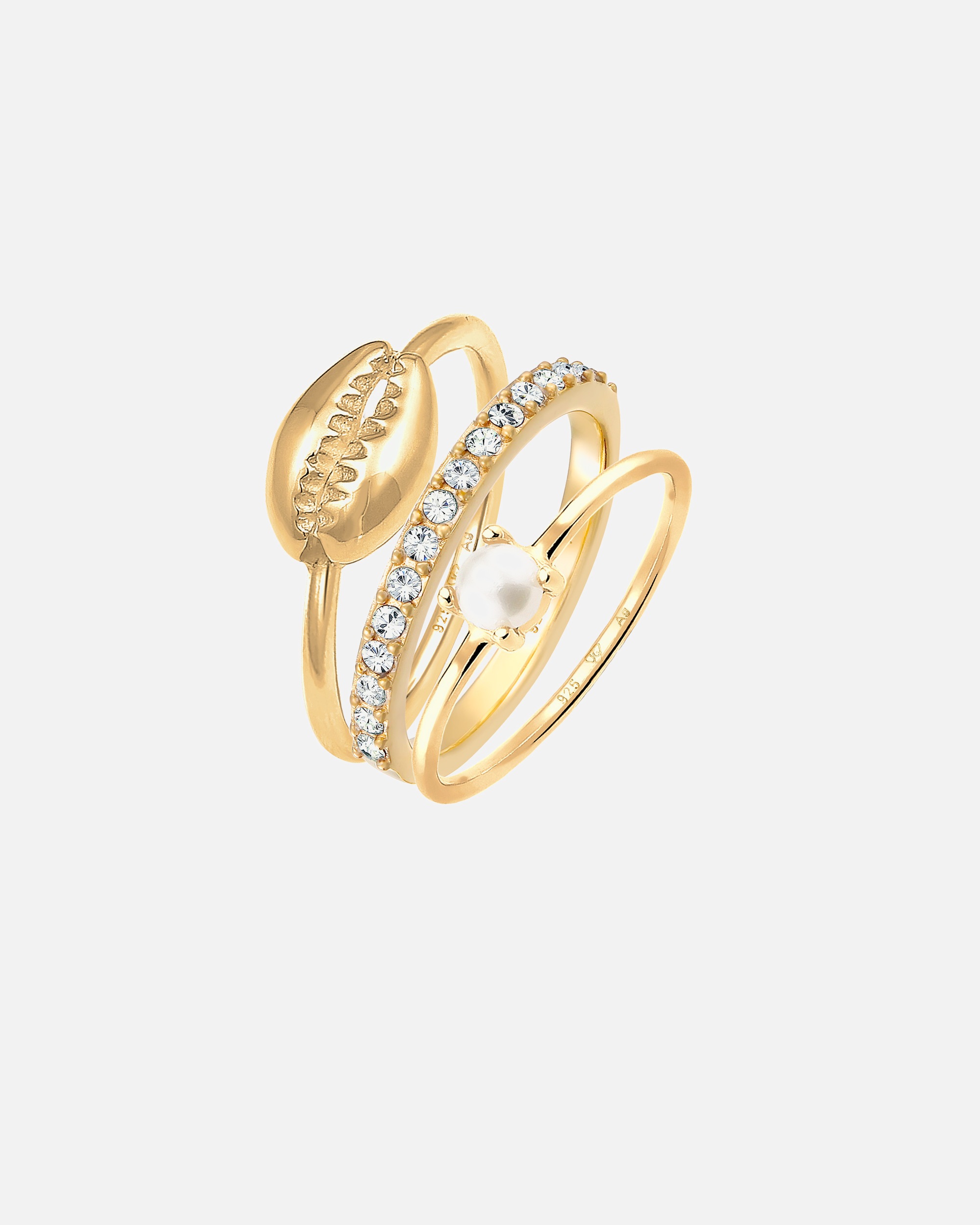 Elli Femmes pile coquillage set avec Perles de Culture d'Eau Douce et cristaux en argent sterling 925 plaqué or