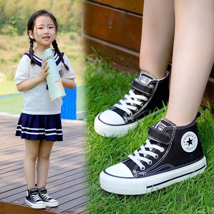 Baskets Toile Mixte Enfant Haute Chaussures Léger Respirante Antidérapant Pour Garcon et Fille - Noir