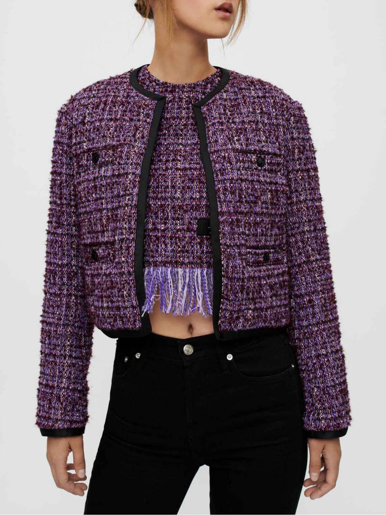 Jachetă matlasată violetă din tweed - Violet