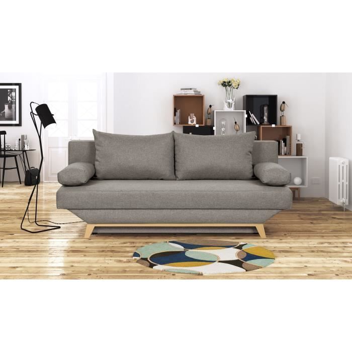 Divano trasformabile a 3 posti TEIJO con vano contenitore - Tessuto color tortora - L187 x P 91 x H 82 cm