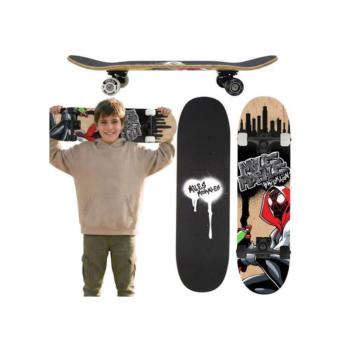 Spider-Man Miles Morales treskateboard for tenåringer, stort 79 cm, sklisikkert dekk, stabilt opptil 100 kg