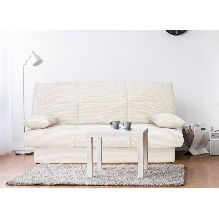Sofá cama CLEM click-clack - 3 plazas - Tejido de pana - Beige - Densidad 20 kg/m³ - 190 x 90 x 92 cm - Fabricado en Portugal