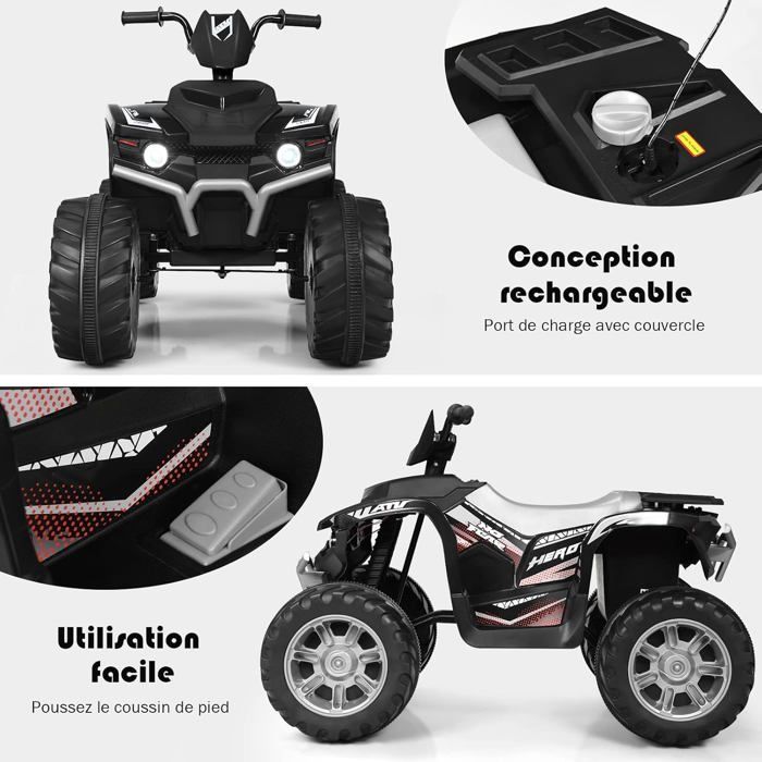 Quad eléctrico COSTWAY de 12 V para niños de 3 a 7 años, con luces, música e historias, 104 x 67 x 74 cm, para diversos terrenos, color negro.