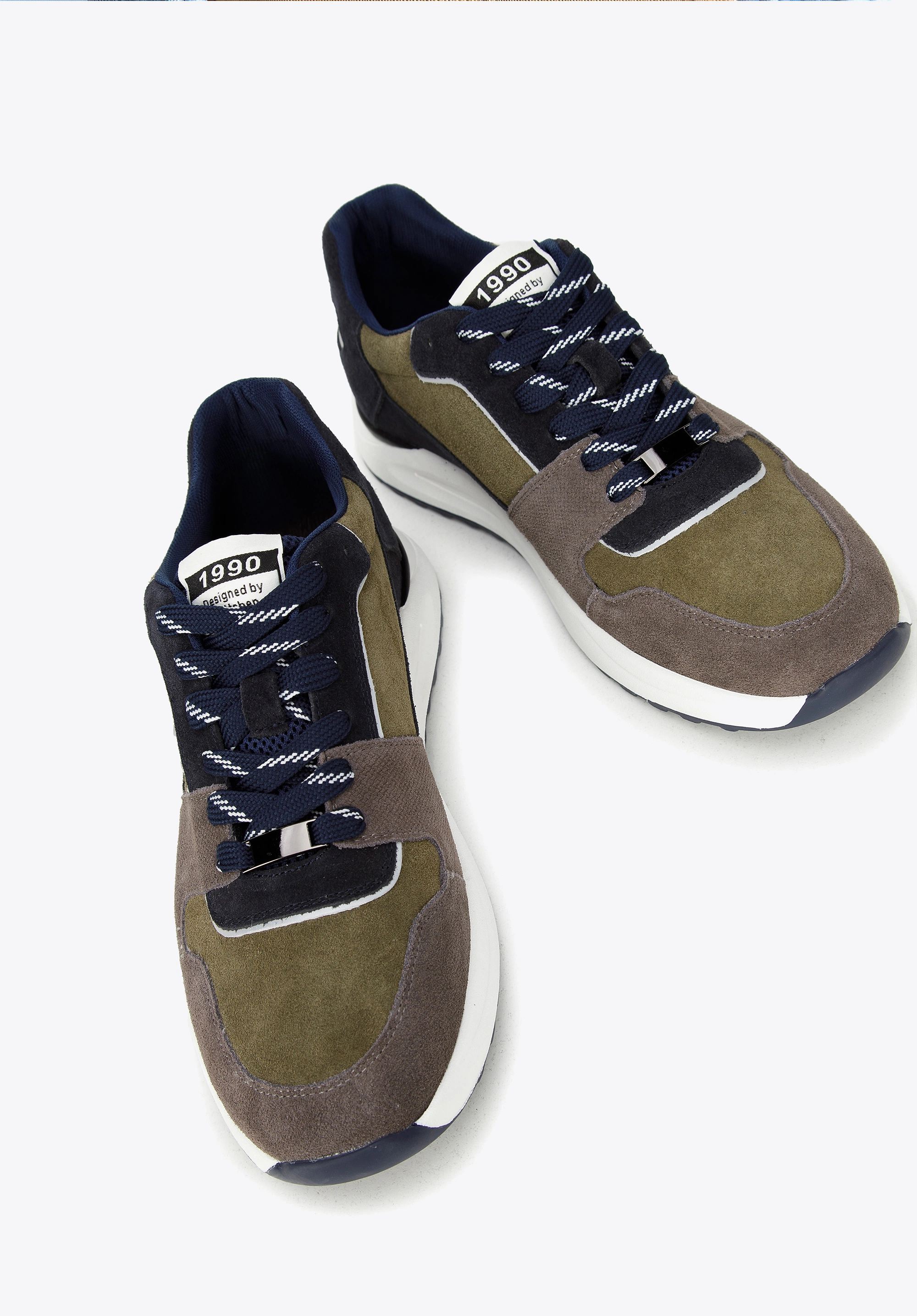 Męskie sneakersy z odblaskową wstawką zielono-szare