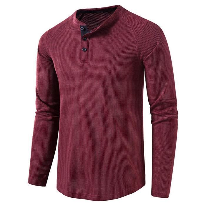 Camiseta de manga larga con cuello redondo para hombre, color liso, otoño/invierno, tejido cómodo - Talla estadounidense