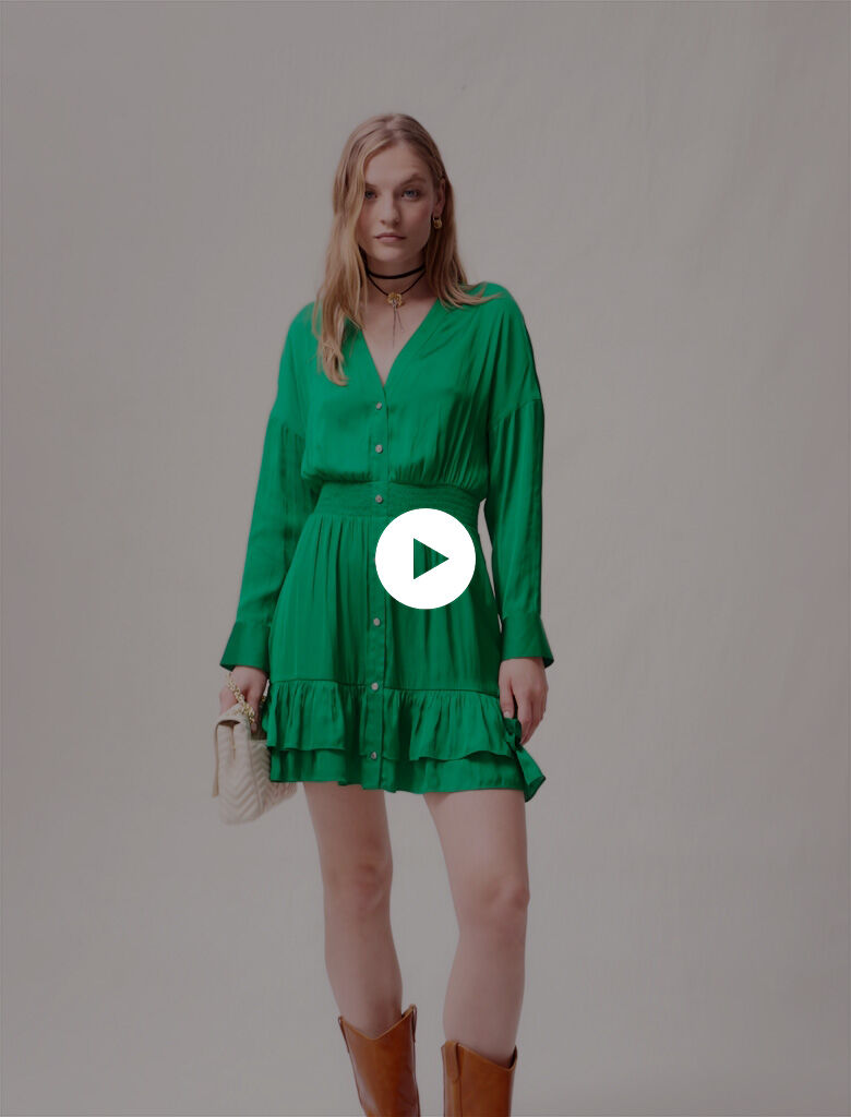 Rochie scurtă din satin - Vert