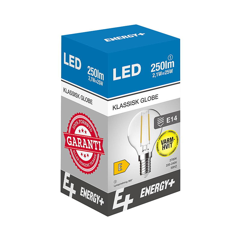 Energiebesparende LED-lamp 250 lm, bolvormig, transparant, E14 G45 E