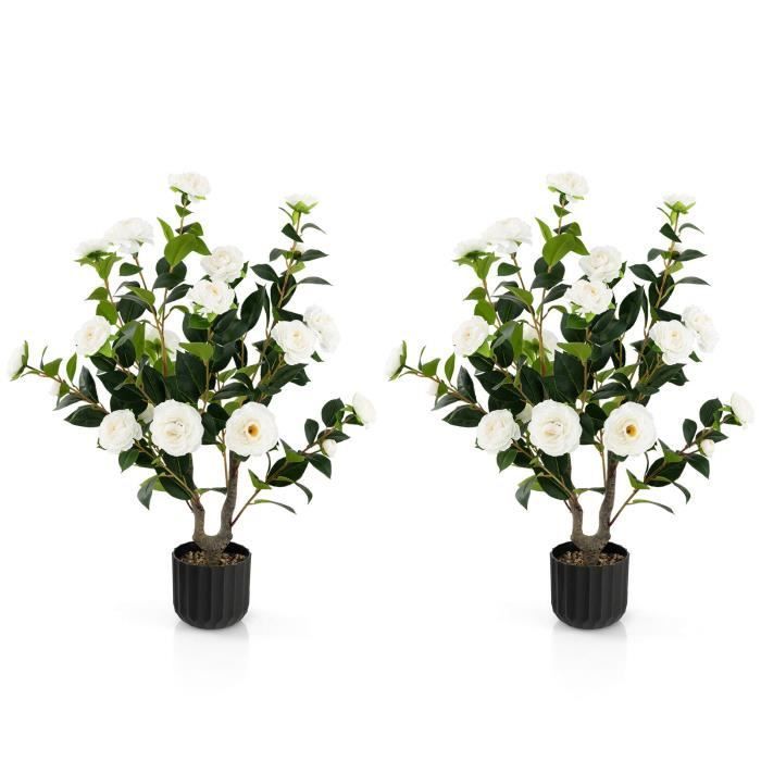 Camelias artificiales - COSTWAY - Juego de 2 - Blancas - Para interior - 95 cm