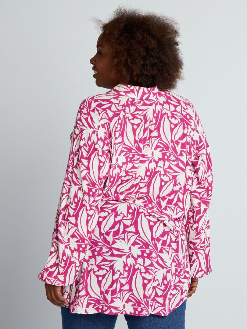 Blusa suave estampada con mangas abullonadas - ROSA