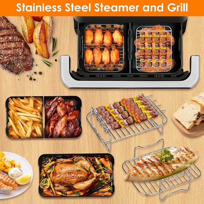 Accessoires Air Fryer - ZIG-ZAG TERRITOIRES - Cosori Dual Zone 10L - Réutilisables - Plat et Grille - 3 pièces