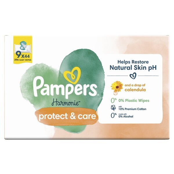 Pampers Harmonie Protect & Care vlažne maramice za bebe s nevenom<br>9 x 44 komada