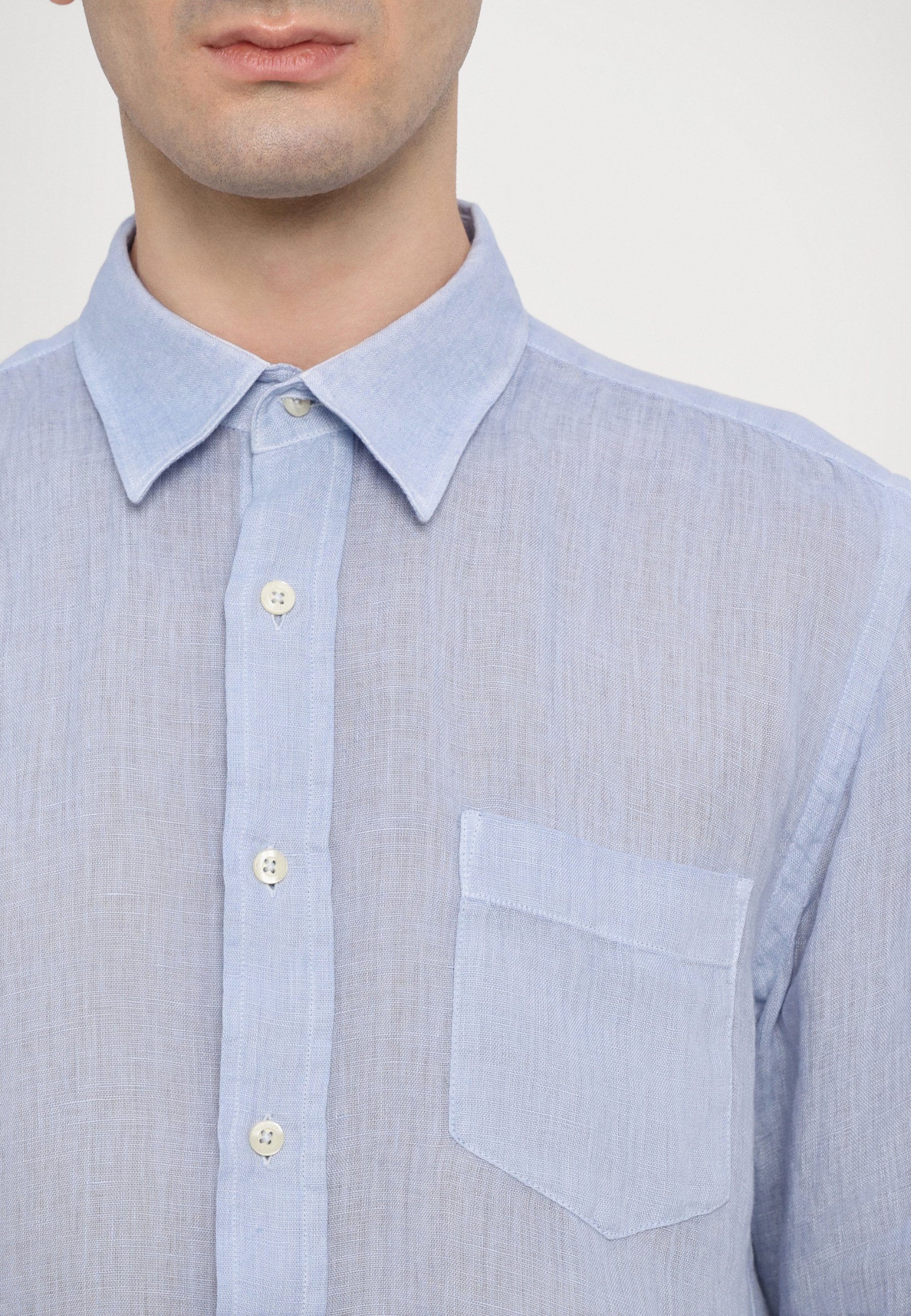 120% Lino Lange Mouwen Normale Pasvorm Heren - Shirt - zee
