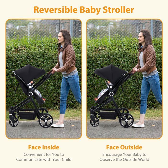 LUNSY - Cochecito doble - Hasta 30 kg - Paquete de cochecito y capazo - 0-36 meses - Asientos reversibles - Negro