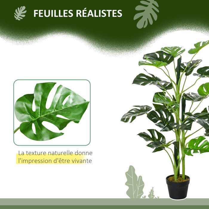 Plante artificielle - Outsunny - monstera arbre artificiel 21 feuilles pot ciment - plastique - Ø 16x100cm