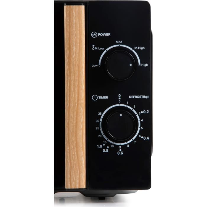 Horno microondas DOMO DO2820 - 20 L - 700 W - Temporizador de 35 minutos - Función de descongelación - 44 x 35,8 x 25,8 cm (ancho x profundidad x alto) - Acabado en madera negra
