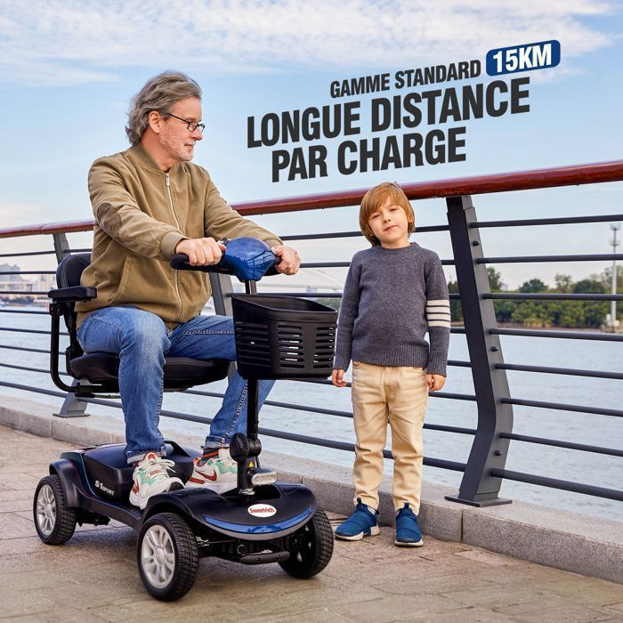 Scooter eléctrico de 4 ruedas S1 SPORT, 300 W, asiento giratorio de 360°, autonomía de 25 km, batería de plomo-ácido de 12 Ah. Movilidad para personas con movilidad reducida y personas mayores. - Azul.