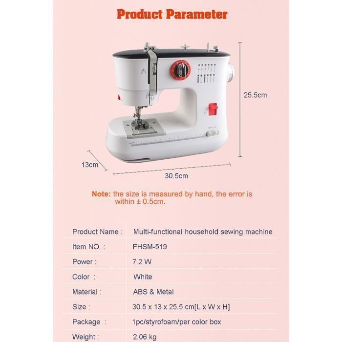 Portable Sewing Machine for Beginners - DARMOWADE - 12-Stitch Model - Reverse Stitching - White
