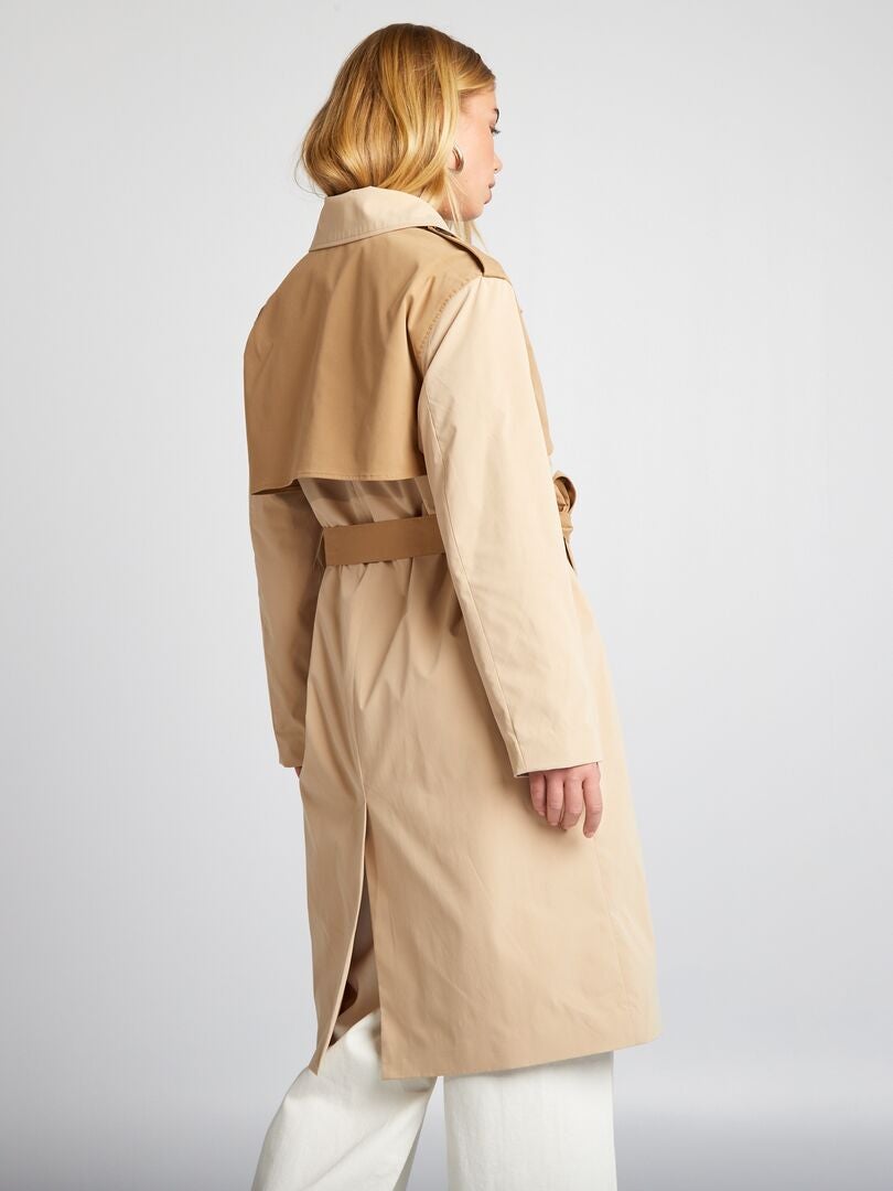 Lange, zwierige trenchcoat - BEIGE