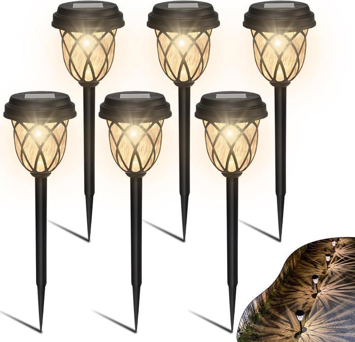 Luces solares exteriores de 6 piezas, iluminación solar exterior automática, luces solares impermeables para jardín, para