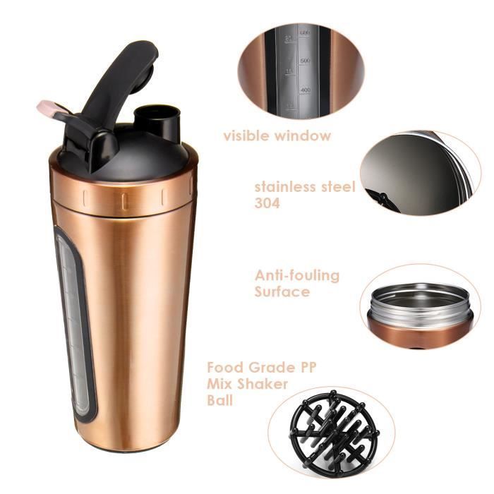 TEMPSA 700ML proteinshaker vannflaskemikser med lekkasjesikkert lokk GOLD 700ML