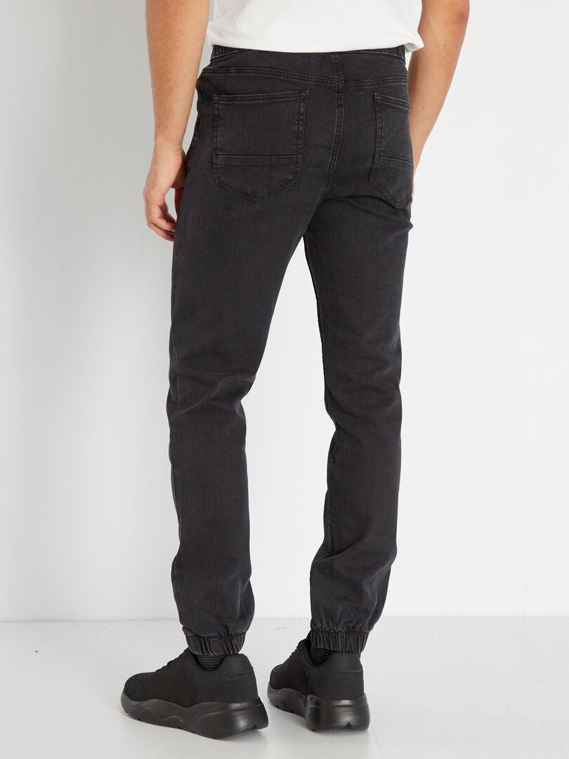 Calça jeans jogger com cintura elástica - CINZA