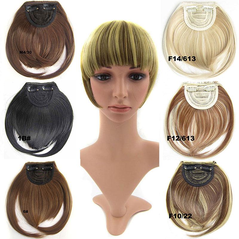 Franja de cabelo sintética em 8 cores, acessório para aplique, franja falsa com presilha, extensão de cabelo liso.