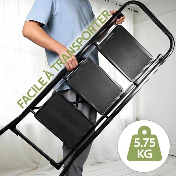 3-Step Ladder, Non-Slip, Folding Step Stool, 3-Level, Max 150kg, Sturdy Steel, Indoor Use