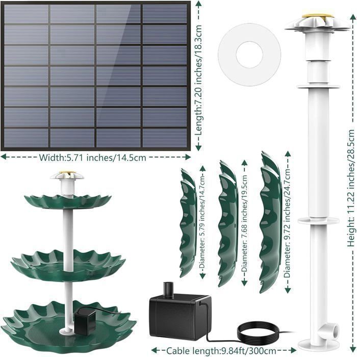 AISITIN Fontaine solaire DIY 3,5 W – 3 Niveaux, Amovible, pour Jardin, Bain d’Oiseaux, Jeu d’Eau-Salon de jardin